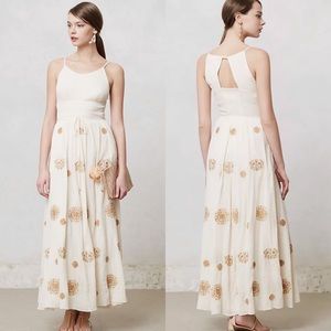 ANTHROPOLOGIE Floreat Varanasi cream maxi dress